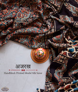 Ajrakh modal silk hand block printed saree