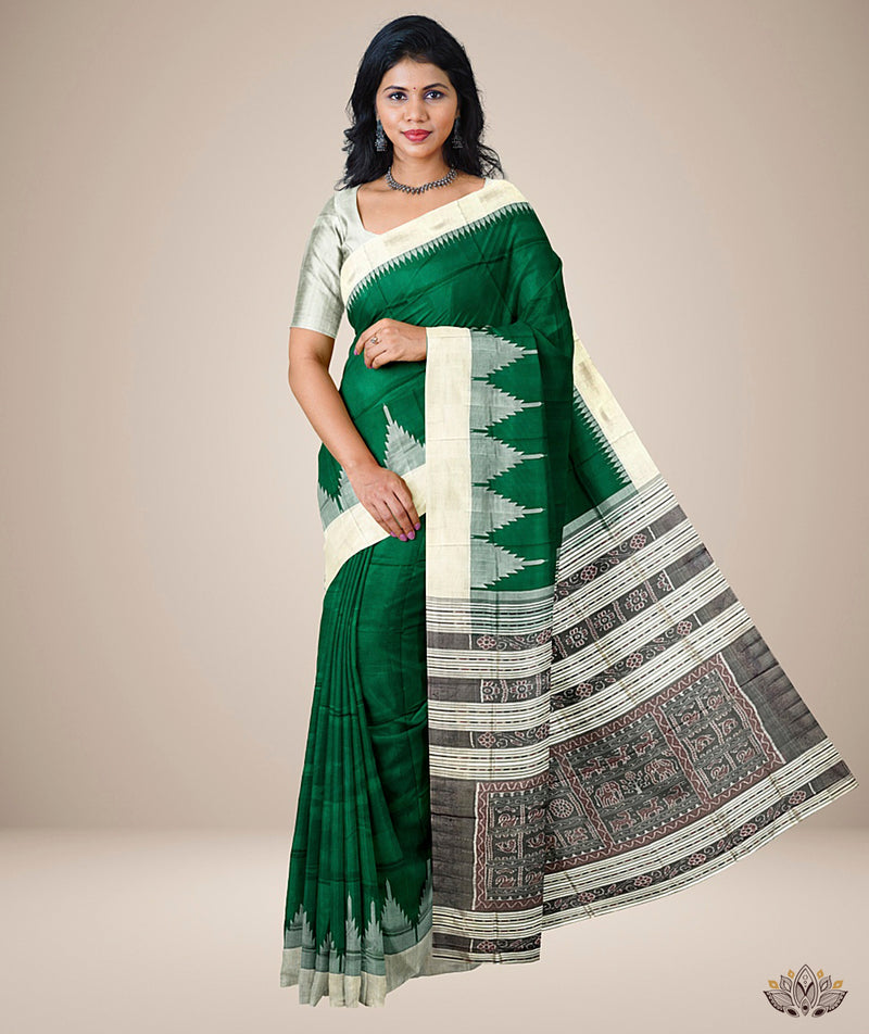 Sambalpuri Handloom Phoda kumbha Half Tissue Patta Saree with Blouse Piece  – Utkaladitri