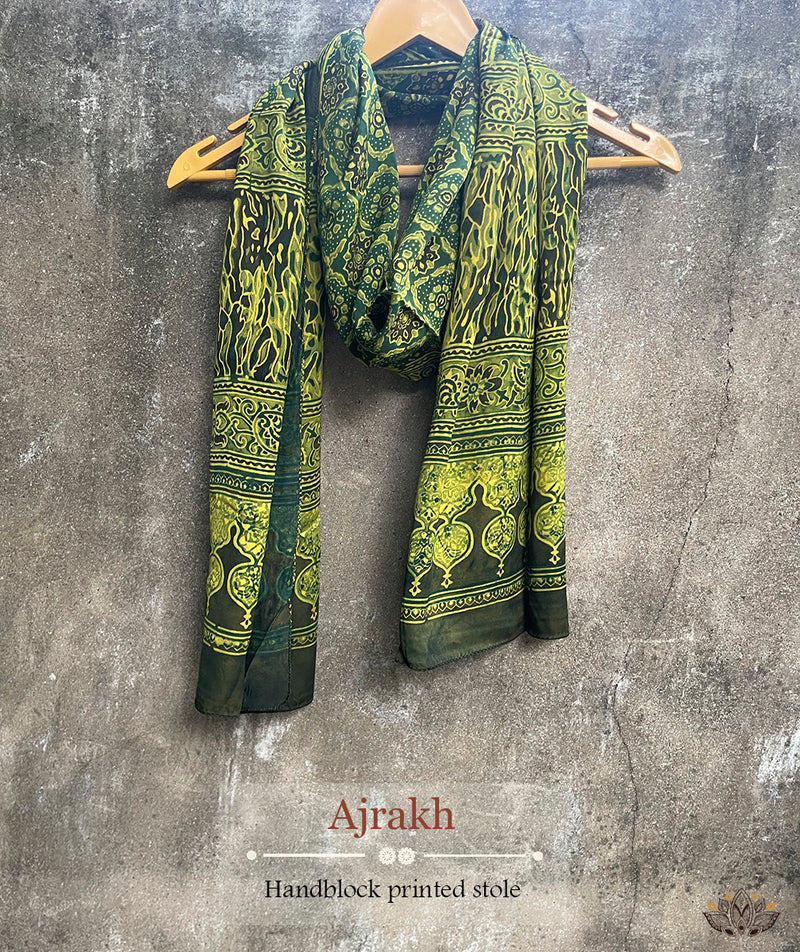 Ajrakh modal silk hand block printed stole