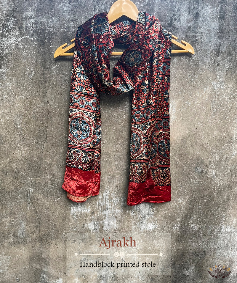 AJRAKH VELVET HANDBLOCK PRINTED STOLE