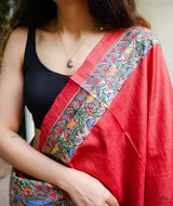 Madhubani Pure Tussar silk Hand Painted Saree