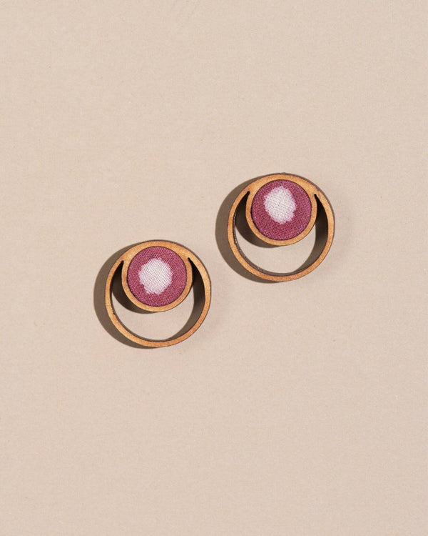 WHE Pink Batik Fabric and Repurposed Wood Stud Earrings