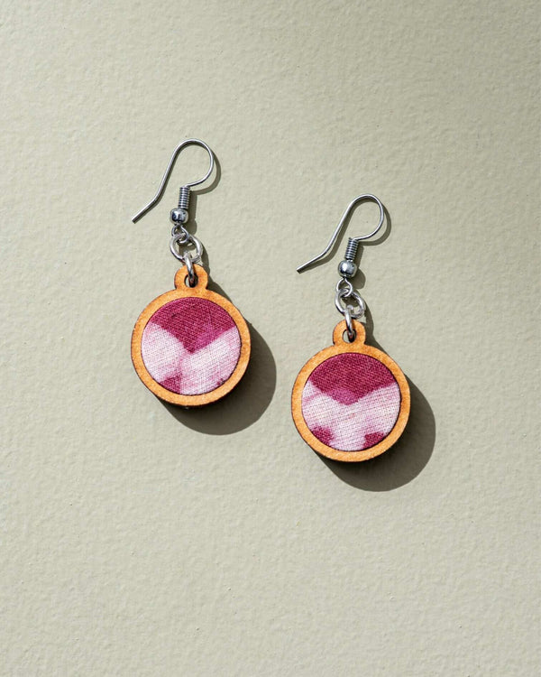 WHE Pink Fabric and Repurposed Wood Earrings