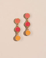 WHE Red Orange Festive Upcycled Fabric and Repurposed Wood Round Earring