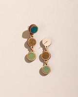 WHE Green Brown Upcycled Fabric and Repurposed Wood Round Earring