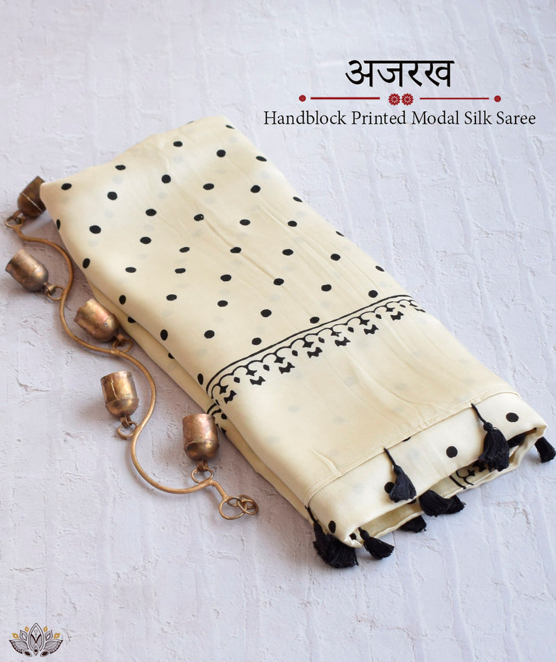 Ajrakh Modal Silk Hand Block Printed Saree