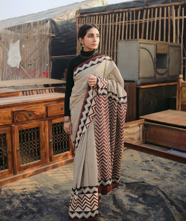 Bagru cotton Handblock Printed saree