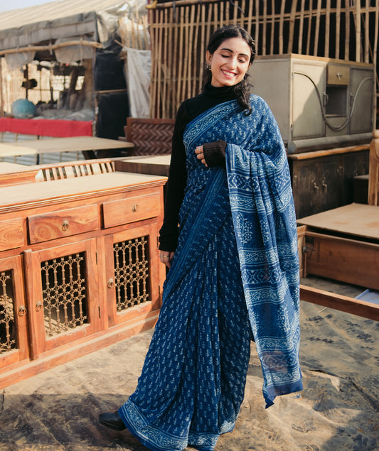 Dabu Georgette Handblock Printed Saree