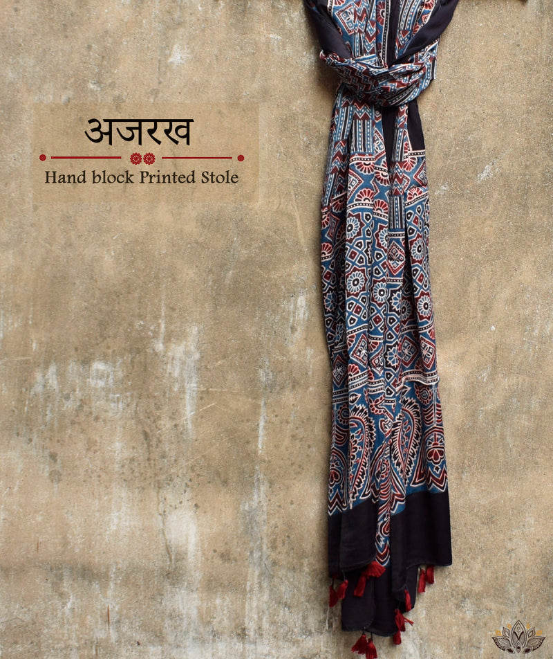 Ajrakh modal silk hand block printed stole