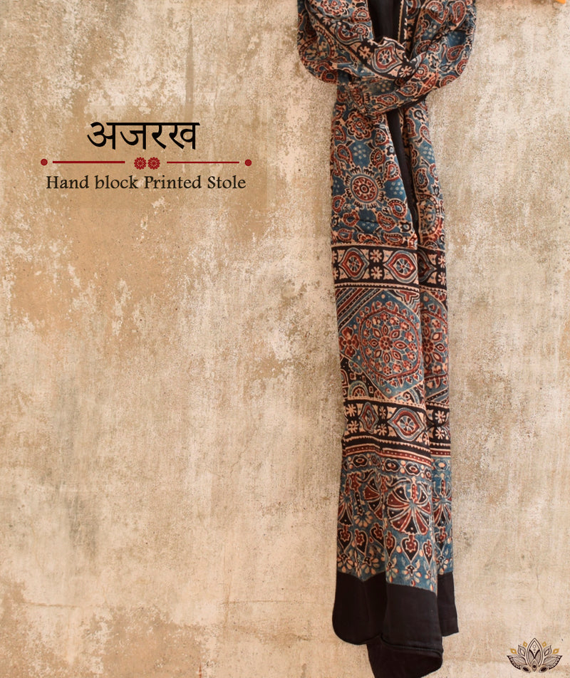 Ajrakh modal silk hand block printed stole