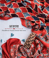 Ajrakh Modal Silk Hand Block Printed Saree