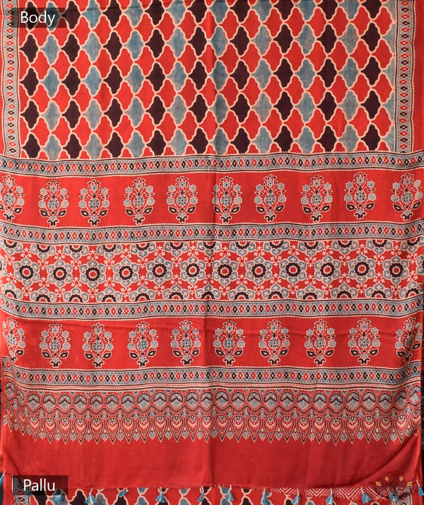 Ajrakh Modal Silk Hand Block Printed Saree