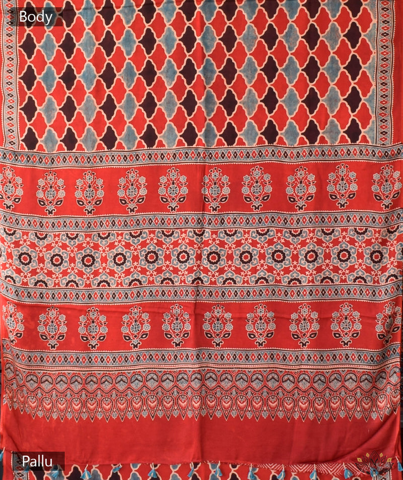 Ajrakh Modal Silk Hand Block Printed Saree