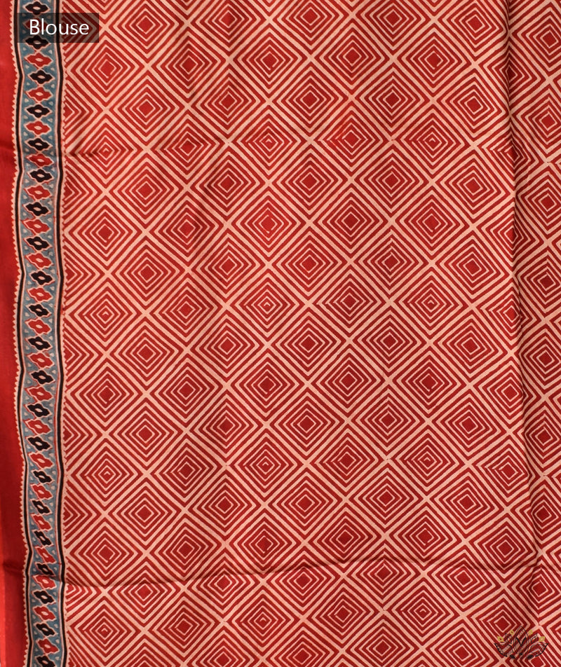 Ajrakh Modal Silk Hand Block Printed Saree