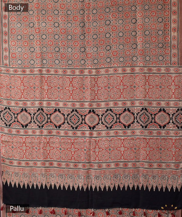 Ajrakh Modal Silk Hand Block Printed Saree