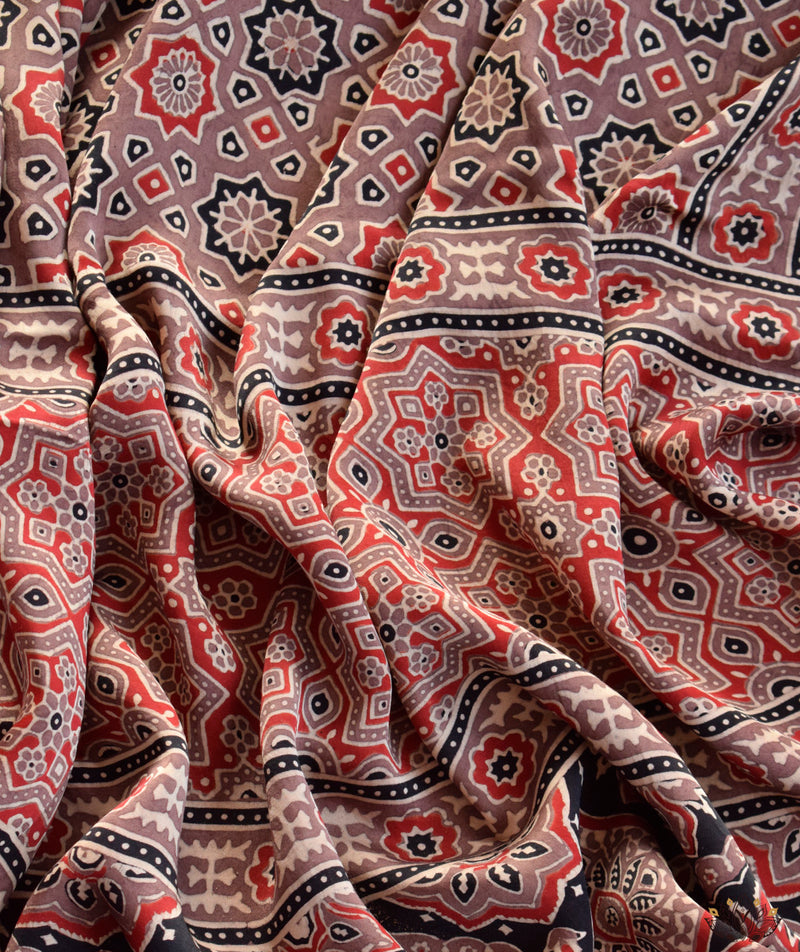 Ajrakh Modal Silk Hand Block Printed Saree