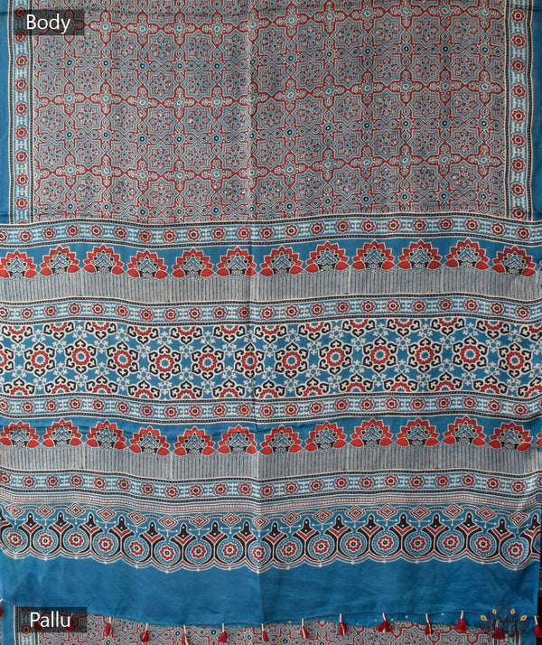 Ajrakh Modal Silk Hand Block Printed Saree