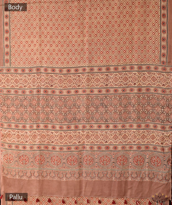 Ajrakh Modal Silk Hand Block Printed Saree