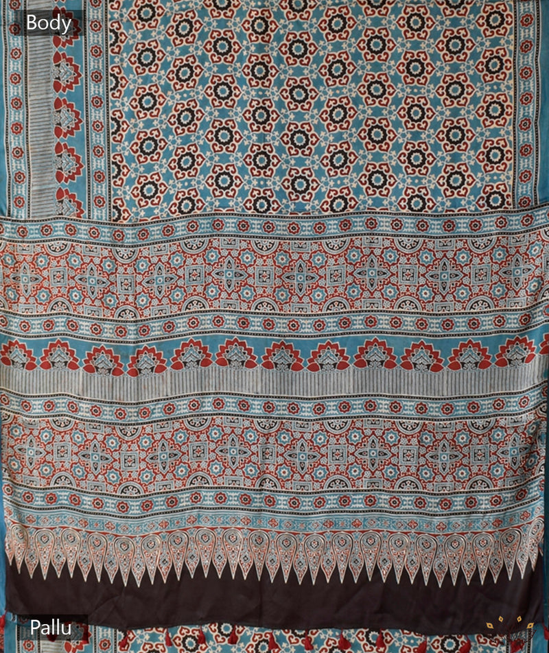 Ajrakh Modal Silk Hand Block Printed Saree