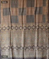 Ajrakh Tussar silk hand block printed saree