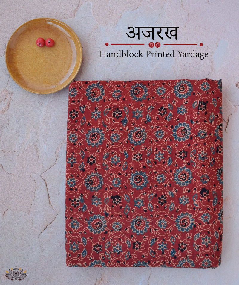 AJRAKH COTTON HAND PRINTED YARDAGE