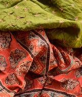 Ajrakh cotton bandhani hand block printed saree