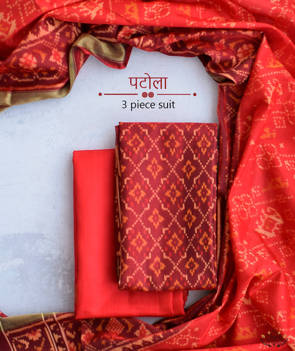 patola silk dress material Patola Print Semi Silk unstitched 3 piece Salwar Suit
