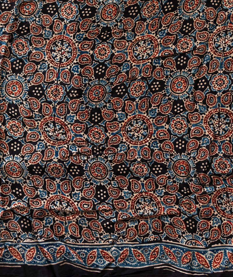 Ajrakh Bandhani Silk Handblock Printed Saree