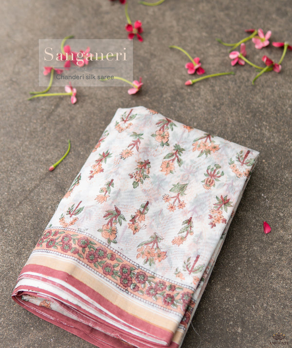 Sanganeer Chanderi Handblock Printed Saree