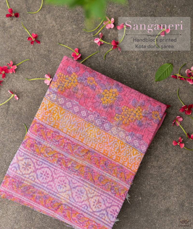 Sanganeer kota Handblock Printed Saree