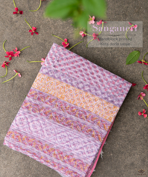 Sanganeer kota Handblock Printed Saree